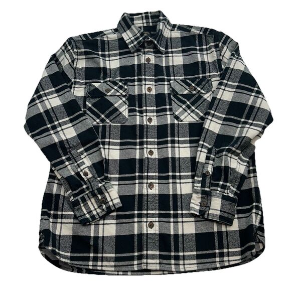 Jachs Mfg. Men's Large Heritage Flannel Button Down Shirt White Black Cotton - Picture 1 of 8